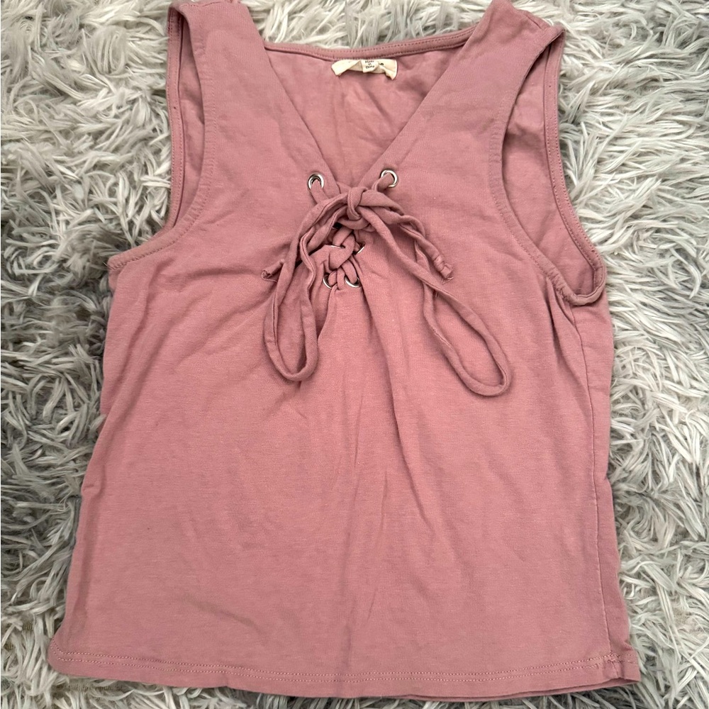 Women's Dusty Pink Lace-Up Tank Top (M)